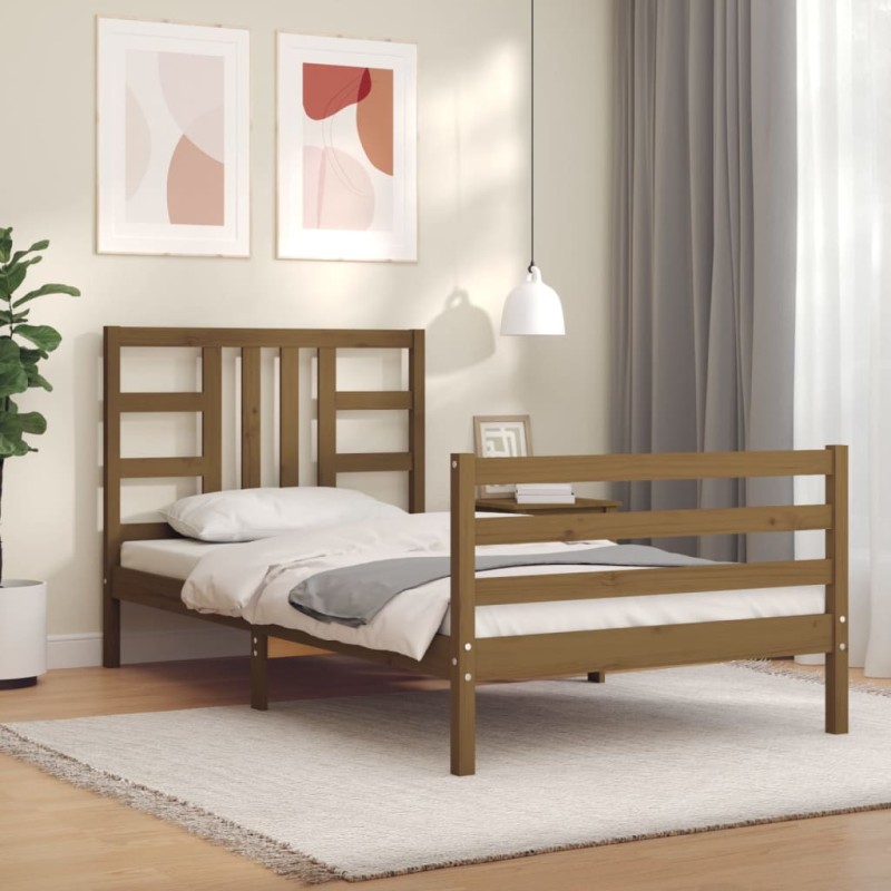 vidaXL Massivholzbett mit Kopfteil Honigbraun 90x200 cm vidaXL Massivholzbett mit Kopfteil Honigbraun 90x200 cm