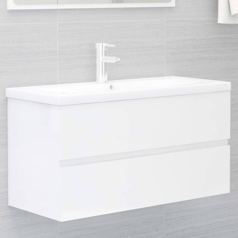vidaXL Waschbeckenunterschrank mit Einbaubecken Hochglanz-Weiß vidaXL Waschbeckenunterschrank mit Einbaubecken Hochglanz-Weiß