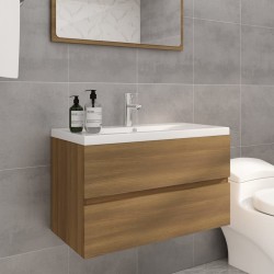 vidaXL Waschbeckenschrank mit Einbaubecken Braun Eiche Holzwerkstoff