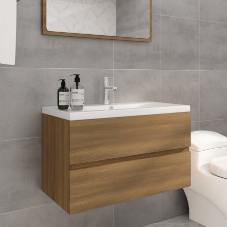 vidaXL Waschbeckenschrank mit Einbaubecken Braun Eiche Holzwerkstoff