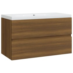 vidaXL Waschbeckenschrank mit Einbaubecken Braun Eiche Holzwerkstoff