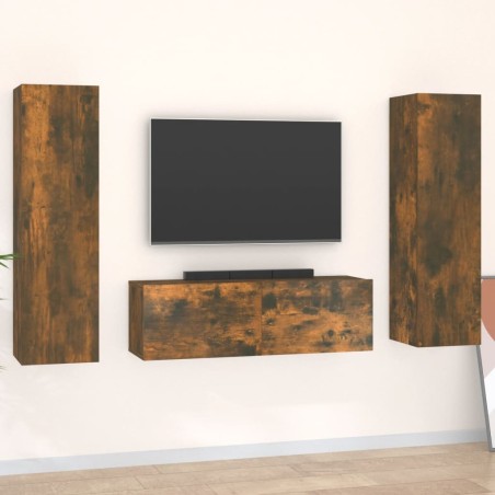 vidaXL 3-tlg. TV-Schrank-Set Räuchereiche Holzwerkstoff