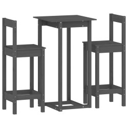 vidaXL 3-tlg. Bar-Set Grau Massivholz Kiefer