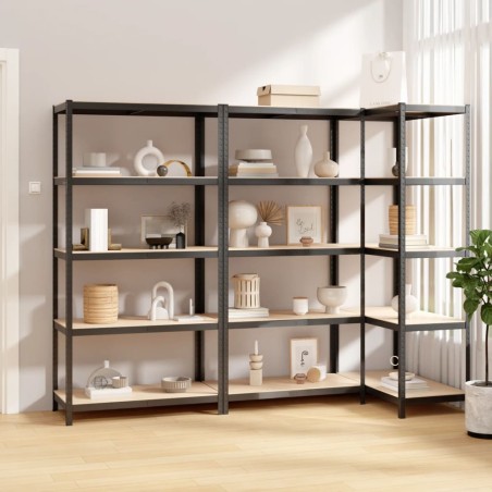 vidaXL Regale mit 5 Böden 3 Stk. Anthrazit Stahl & Holzwerkstoff
