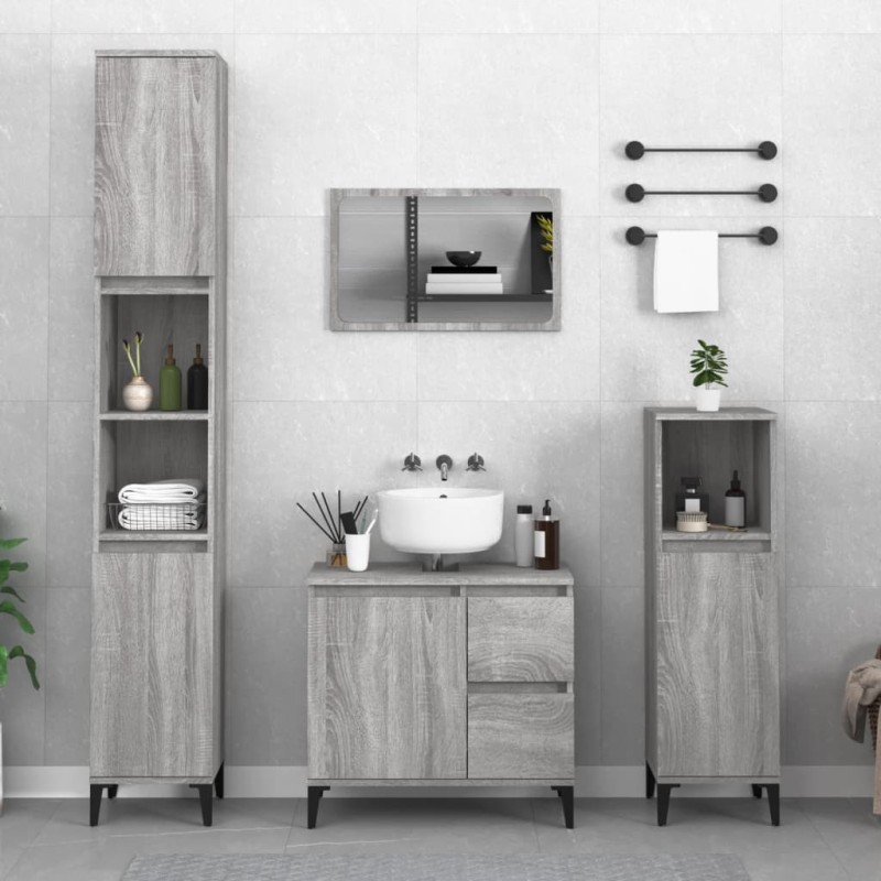 vidaXL 3-tlg. Badmöbel-Set Grau Sonoma Holzwerkstoff vidaXL 3-tlg. Badmöbel-Set Grau Sonoma Holzwerkstoff