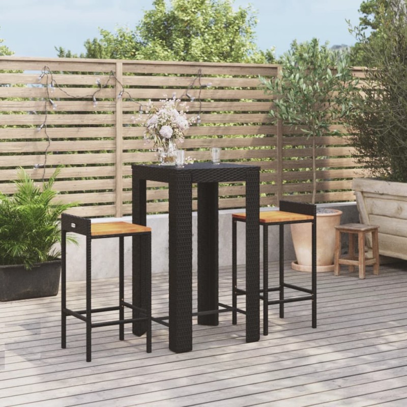 vidaXL 3-tlg. Gartenbar-Set Schwarz Poly Rattan & Massivholz Akazie vidaXL 3-tlg. Gartenbar-Set Schwarz Poly Rattan & Massivholz Akazie