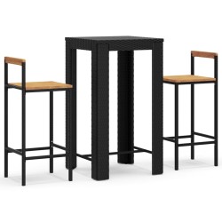 vidaXL 3-tlg. Gartenbar-Set Schwarz Poly Rattan & Massivholz Akazie