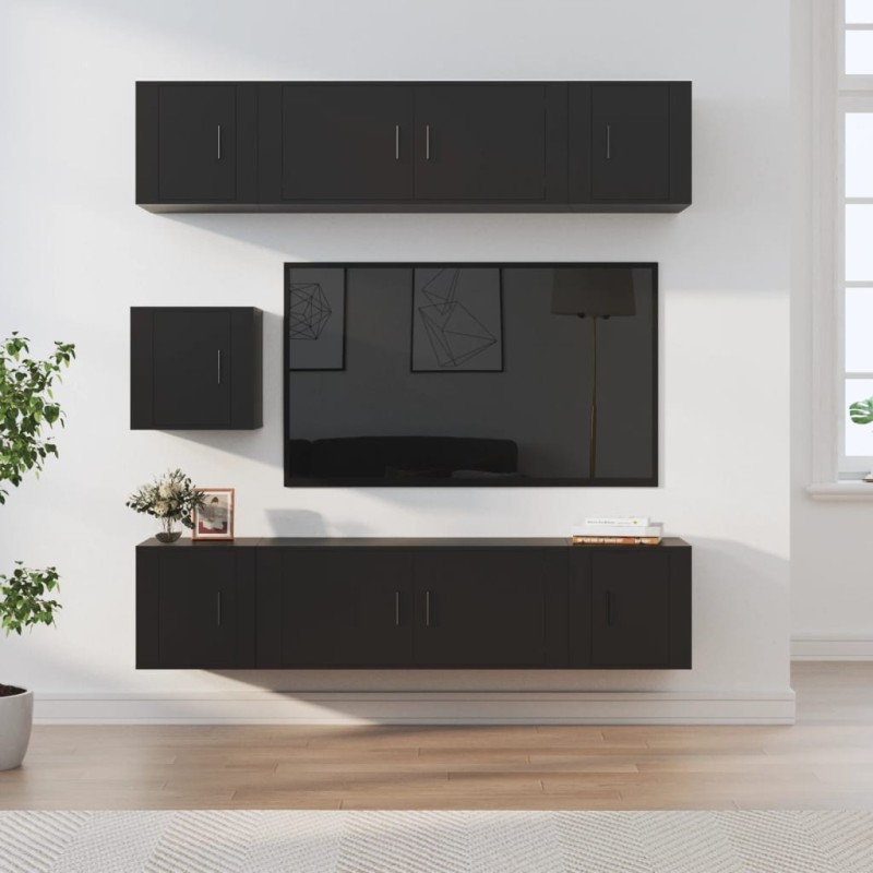 vidaXL 7-tlg. TV-Schrank-Set Schwarz Holzwerkstoff vidaXL 7-tlg. TV-Schrank-Set Schwarz Holzwerkstoff