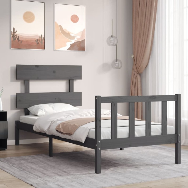 vidaXL Massivholzbett mit Kopfteil Grau vidaXL Massivholzbett mit Kopfteil Grau