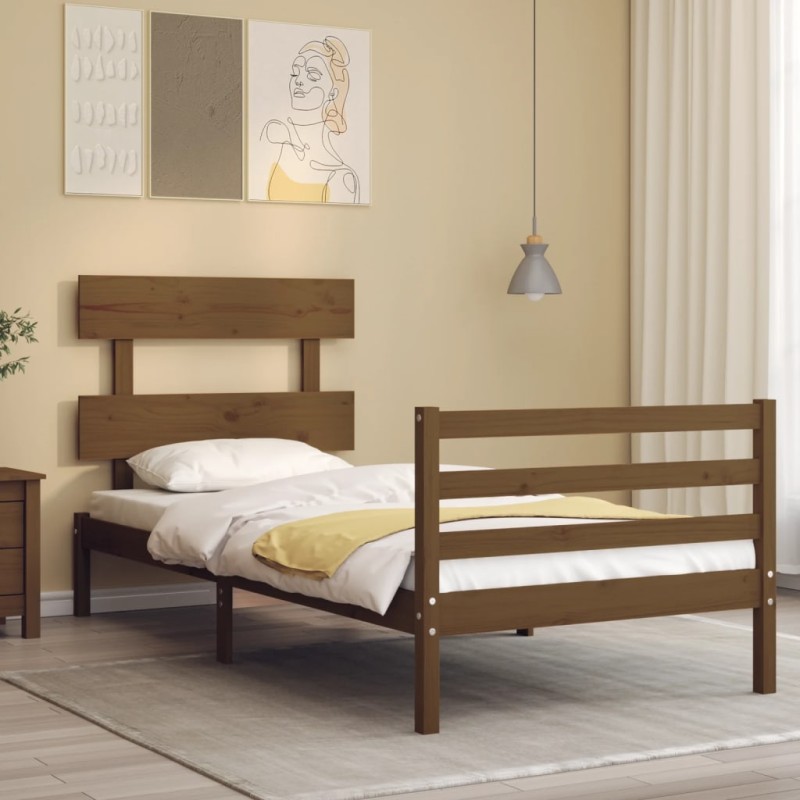 vidaXL Massivholzbett mit Kopfteil Honigbraun 90x200 cm vidaXL Massivholzbett mit Kopfteil Honigbraun 90x200 cm