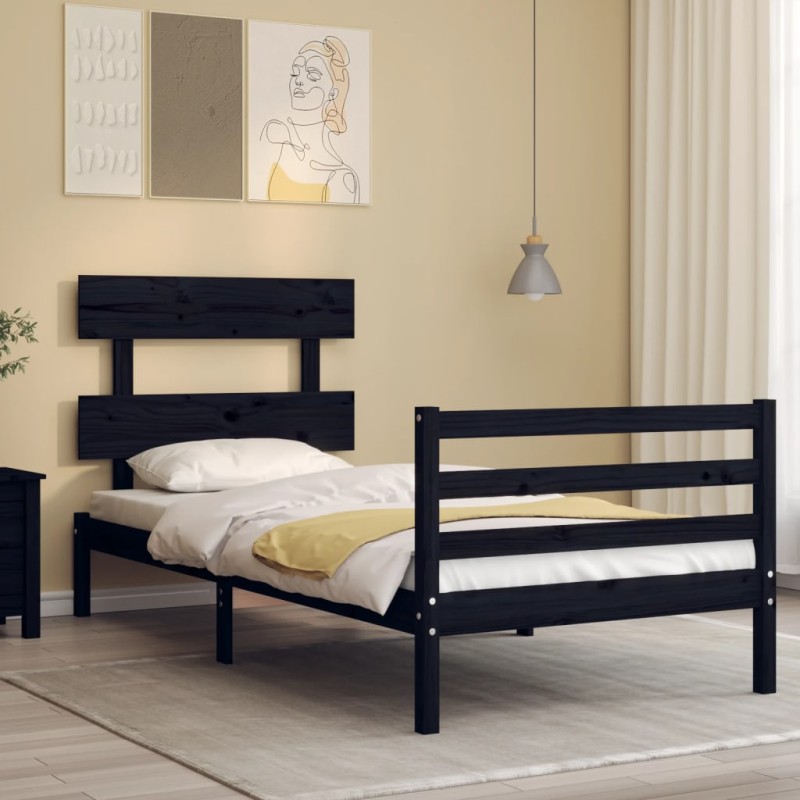 vidaXL Massivholzbett mit Kopfteil Schwarz 100x200 cm vidaXL Massivholzbett mit Kopfteil Schwarz 100x200 cm