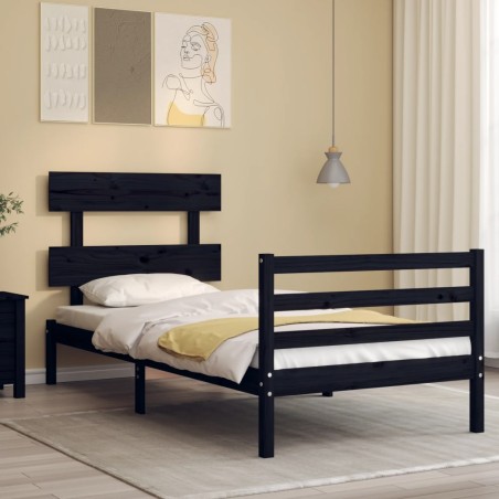 vidaXL Massivholzbett mit Kopfteil Schwarz 100x200 cm
