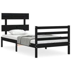 vidaXL Massivholzbett mit Kopfteil Schwarz 100x200 cm