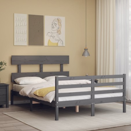 vidaXL Massivholzbett mit Kopfteil Grau 140x200 cm