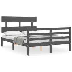 vidaXL Massivholzbett mit Kopfteil Grau 140x200 cm