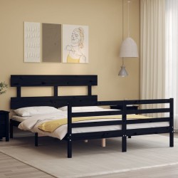 vidaXL Massivholzbett mit Kopfteil Schwarz