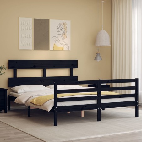 vidaXL Massivholzbett mit Kopfteil Schwarz