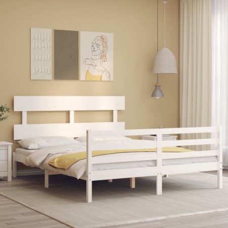 vidaXL Massivholzbett mit Kopfteil Weiß 160x200 cm