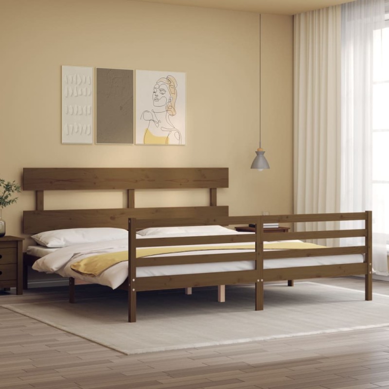 vidaXL Massivholzbett mit Kopfteil Honigbraun 200x200 cm vidaXL Massivholzbett mit Kopfteil Honigbraun 200x200 cm