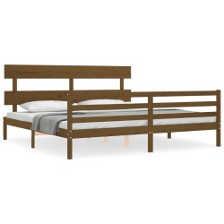 vidaXL Massivholzbett mit Kopfteil Honigbraun 200x200 cm