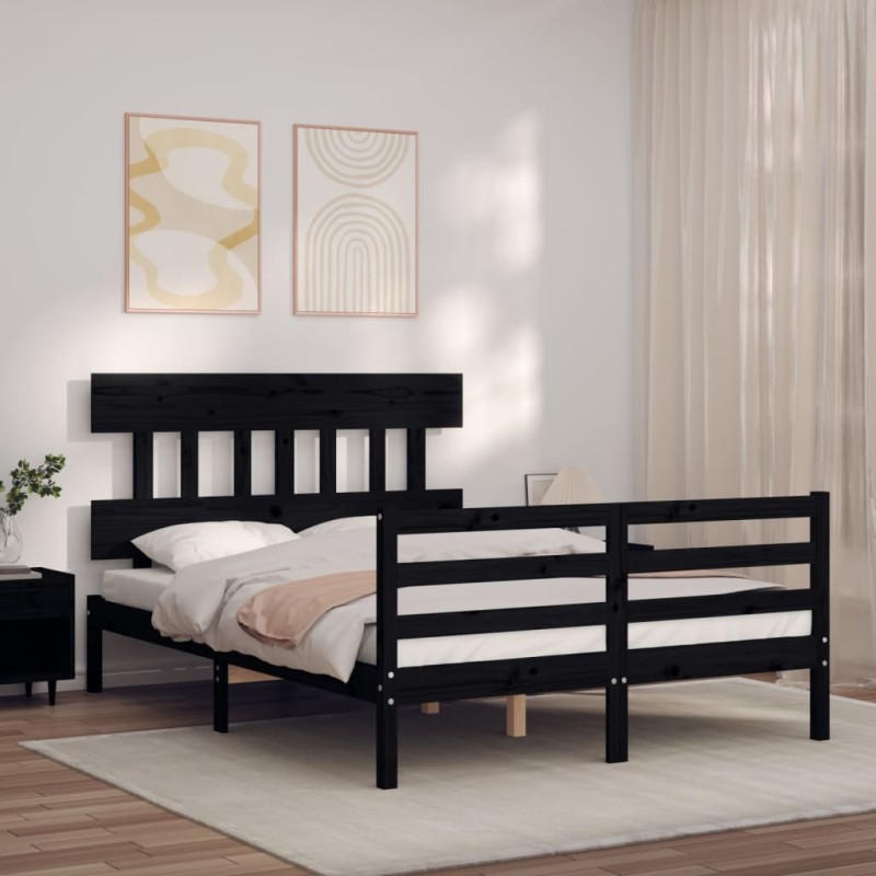 vidaXL Massivholzbett mit Kopfteil Schwarz vidaXL Massivholzbett mit Kopfteil Schwarz