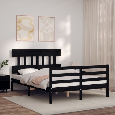 vidaXL Massivholzbett mit Kopfteil Schwarz 140x190 cm