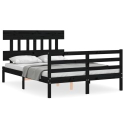 vidaXL Massivholzbett mit Kopfteil Schwarz 140x190 cm