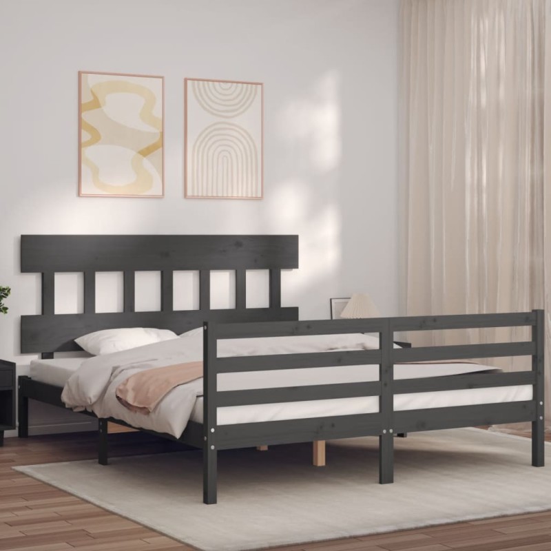 vidaXL Massivholzbett mit Kopfteil Grau 160x200 cm vidaXL Massivholzbett mit Kopfteil Grau 160x200 cm