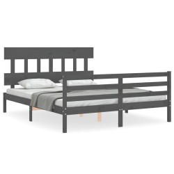 vidaXL Massivholzbett mit Kopfteil Grau 160x200 cm