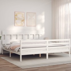 vidaXL Massivholzbett mit Kopfteil Weiß 200x200 cm