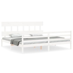 vidaXL Massivholzbett mit Kopfteil Weiß 200x200 cm