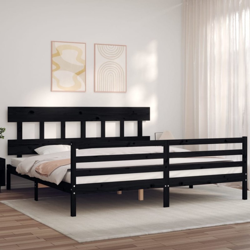 vidaXL Massivholzbett mit Kopfteil Schwarz 200x200 cm vidaXL Massivholzbett mit Kopfteil Schwarz 200x200 cm