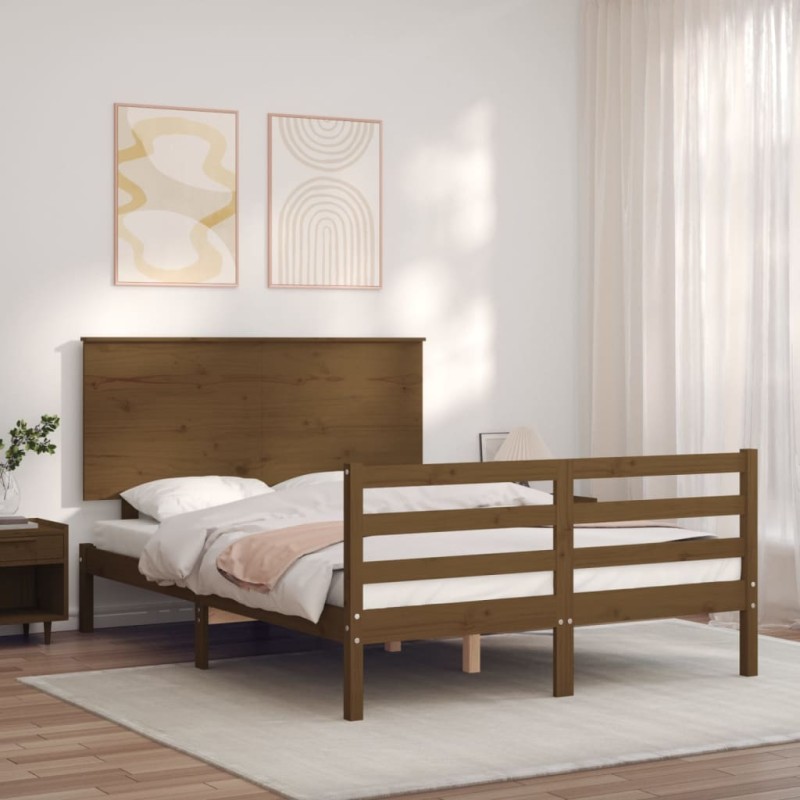 vidaXL Massivholzbett mit Kopfteil Honigbraun vidaXL Massivholzbett mit Kopfteil Honigbraun