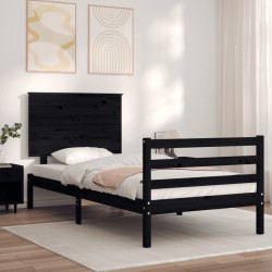 vidaXL Massivholzbett mit Kopfteil Schwarz 90x200 cm