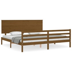 vidaXL Massivholzbett mit Kopfteil Honigbraun 200x200 cm