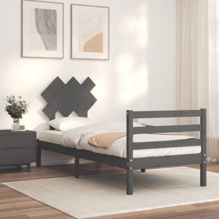vidaXL Massivholzbett mit Kopfteil Grau 90x200 cm
