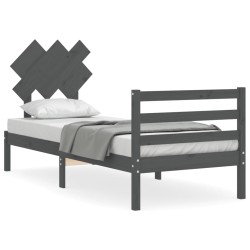 vidaXL Massivholzbett mit Kopfteil Grau 90x200 cm
