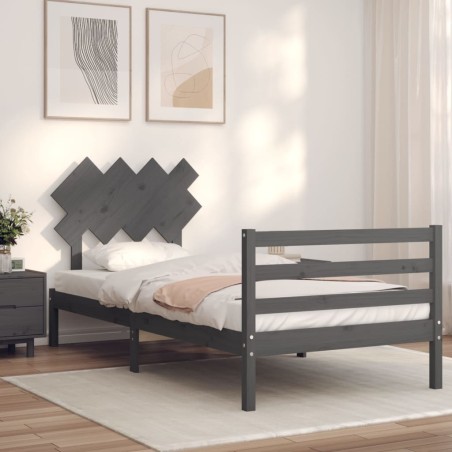 vidaXL Massivholzbett mit Kopfteil Grau 100x200 cm