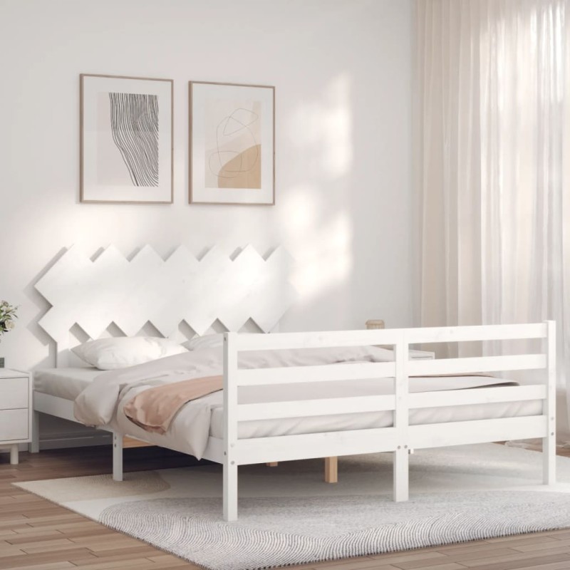 vidaXL Massivholzbett mit Kopfteil Weiß vidaXL Massivholzbett mit Kopfteil Weiß