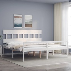 vidaXL Seniorenbett mit Kopfteil Weiß Super Kingsize Massivholz