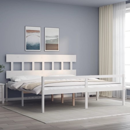 vidaXL Seniorenbett mit Kopfteil Weiß Super Kingsize Massivholz