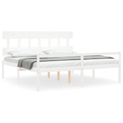 vidaXL Seniorenbett mit Kopfteil Weiß Super Kingsize Massivholz