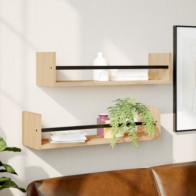 vidaXL Wandregale mit Stangen 2 Stk. Sonoma-Eiche 60x16x14 cm vidaXL Wandregale mit Stangen 2 Stk. Sonoma-Eiche 60x16x14 cm