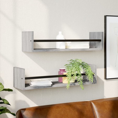 vidaXL Wandregale mit Stangen 2 Stk. Grau Sonoma 60x16x14 cm