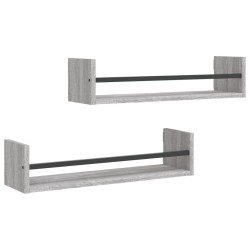 vidaXL Wandregale mit Stangen 2 Stk. Grau Sonoma 60x16x14 cm
