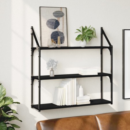 vidaXL Wandregal 3 Fächer Schwarz 80x21x78,5 cm Holzwerkstoff