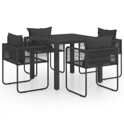 vidaXL 5-tlg. Garten-Essgruppe PVC Rattan Schwarz