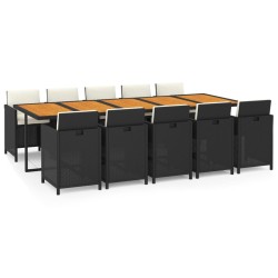 vidaXL 11-tlg. Garten-Essgruppe mit Kissen Poly Rattan Schwarz