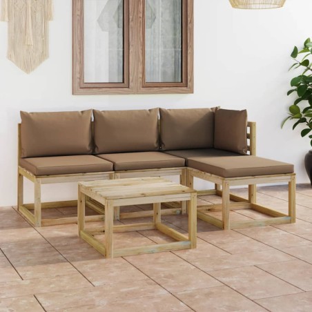 vidaXL 5-tlg. Garten-Lounge-Set mit Taupe Kissen