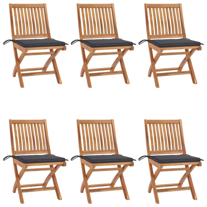 vidaXL Klappbare Gartenstühle mit Kissen 6 Stk. Massivholz Teak vidaXL Klappbare Gartenstühle mit Kissen 6 Stk. Massivholz Teak